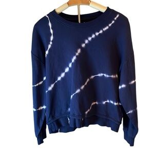 Athleta Womens Sundown Tie Dye Blue Boxy Crop Pullover Sweatshirt Sz Small